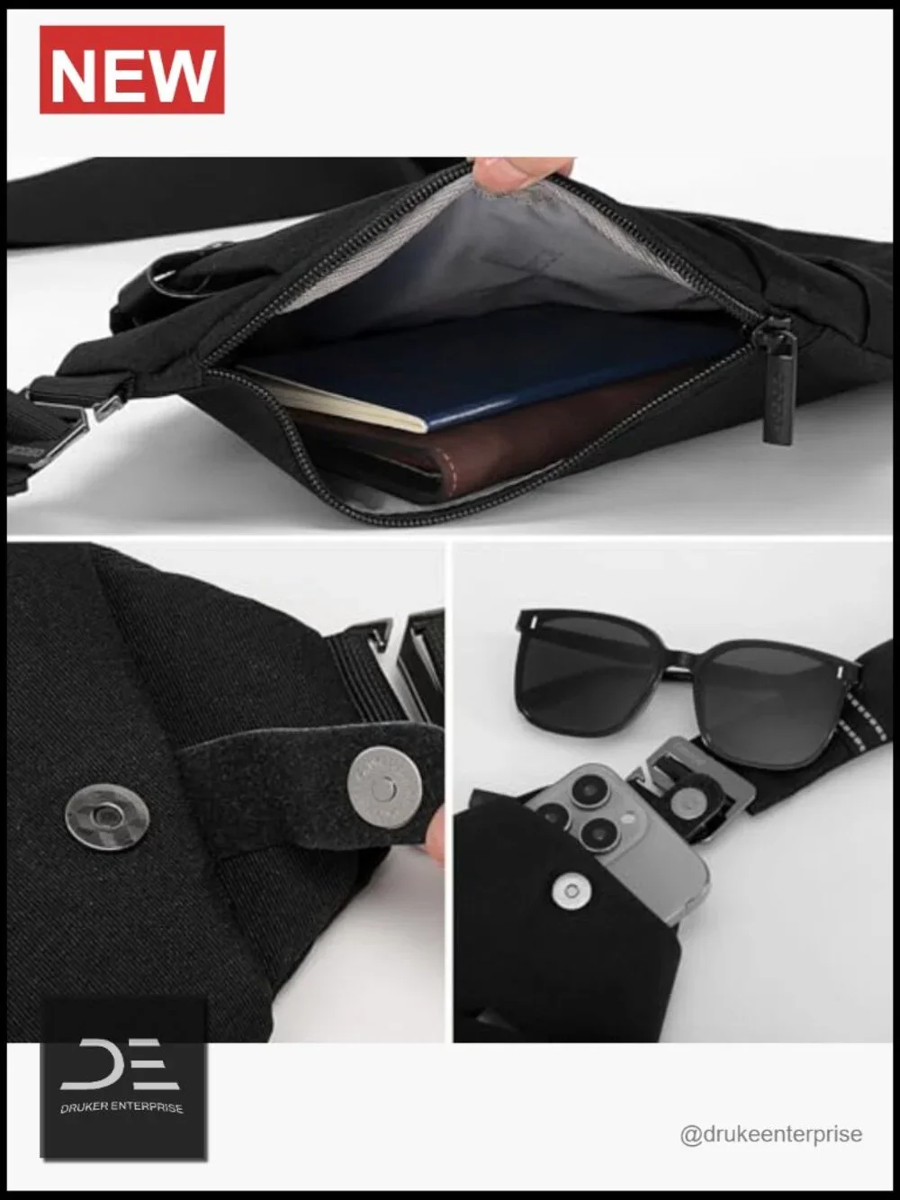 Crossbody Sling Bag, Water-Resistant Anti Theft Chest Pack, Minimalist Commuter